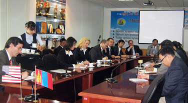 U.S.-Mongolia Trade Mission delegates meet with Ch. Khurelbaatar, Minister of Fuel and Energy, to learn about energy opportunities in Mongolia.  Deputy Under Secretary for International Trade Michelle O'Neill led the first U.S.-certified trade mission to Mongolia.