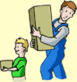 Image of a father and son carrying boxes