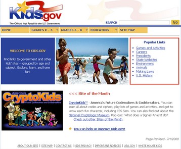 Kids dot gov web site