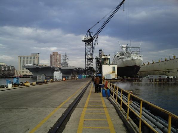 "I Like Ike" - Aircraft Carrier DWIGHT D. EISENHOWER CVN-69 passing the Nuclear Ship Savannah on Dry-dock in Norfolk, VA