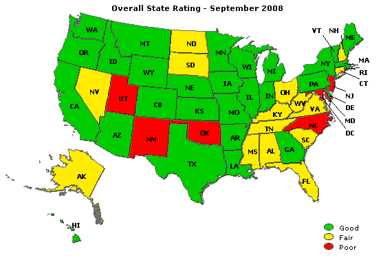 State Safety Data Quality map as of 9/26/2008
