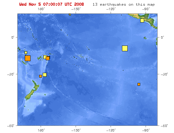 Map showing earthquakes