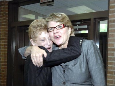 Secretary Spellings is greeted by Kathy Sites, principal of Wilson Elementary School in West Allegheny, Pennsylvania.