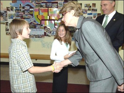 Secretary Spellings is greeted by students at Wilson Elementary School in West Allegheny, Pennsylvania.