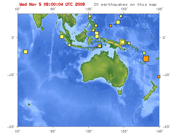 Map showing earthquakes