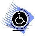 Handicap symbol over blue graphic suggesting motion
