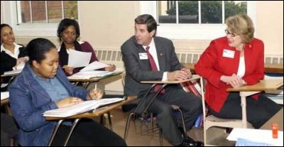 Secretary Spellings and Governor Bob Riley participate in a class at Ramsay High School in Birmingham, Alabama.