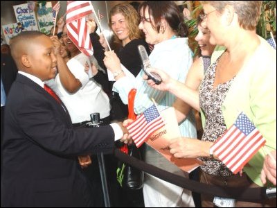 'President Sterling' greets and delivers remarks to the employees at the U.S. Department of Education.  The Department of Education was just one of a number of stops the 