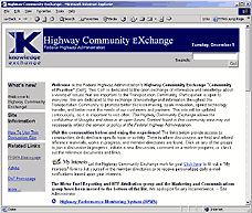 A screen shot of the Highway Community Exchange Web site.