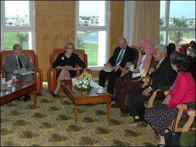 Secretary Spellings meets with U.S. and Egyptian officials during the second annual Broader Middle East and North Africa (BMENA) Education Ministerial in Sharm el Sheikh, Egypt.