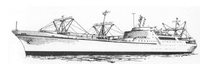 Pen and Ink Sketch of the Nuclear Ship Savannah - Port Side Perspective.