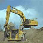 John Deere Hydraulic Excavator filling a John Deere Articulated Dump Truck