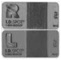 Photograph of left and right markers for x-ray prints. Beekley R-ID-SPOT(R) and Beekley L-IDSPOT(R).