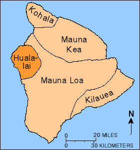 Map of outline of Hualalai Volcano