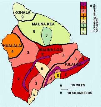 Map of lava flow hazard zones for Island of Hawai`i