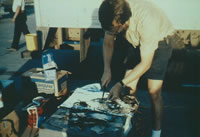 USGS scientist dissecting blue crabs (Callinectes sapidus) as part of a study of the distribution of halogenated organic compounds (HOCs) in sediments, water, and aquatic animals of the Calcasieu River Estuary, Louisiana