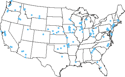 Map of U.S. showing 139 streams where wastewater contaminants were measured.