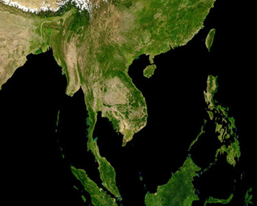 NASA satellite image of Southeast Asia, Singapore