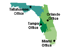 Map of Florida showing location of Realtime Sites