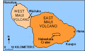 Map of Maui and outline of East Maui Volcano