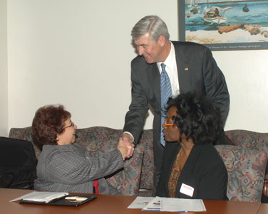 William (Woody) G. Sutton (center), the Commerce Department’s assistant secretary for manufacturing and services, with Judith Rivera and LaVensus Jones of the U.S. Export–Import Bank at a meeting of the Interagency Network Enterprise Assistance Providers on January 24, 2008.