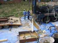 Drilling operations at the site (circa 2005). Samples of rock core were collected and were analyzed for concentrations of volatile organic compounds (VOC's at about 50 different depths, providing a direct measure of the contaminant concentrations in the rock matrix