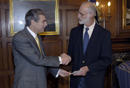 Secretary Gutierrez presents the 2005 Presidential Rank Award to Dr. Stephen J. Lord, Director, Environmental Modeling Center. National Oceanic and Atmospheric Administration