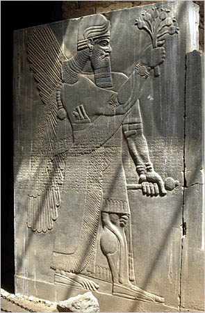 A stone sentinel carved 3000 years ago still stands guard at Nimrud, near present day Mosul, Iraq in May, 2003. U.S. soldiers and Iraqi caretakers are ensuring the safety of the historical site. 
