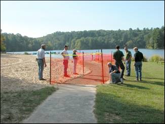 Figure 6—Completed beach path area looking west, shown with temporary barrier for 5-day SEWF curing period. 