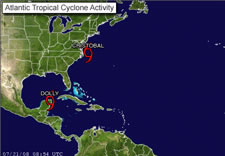 Map of Atlantic Tropical Cyclone Activity depicting Hurricane Dolly. Click here for larger image.