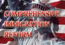 Text box with American flag, statue of liberty and the words,"Comprehensive Immigration Reform."