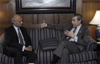 Secretary Gutierrez and Indian Foreign Secretary Shivshankar Menon seated on couch during meeting