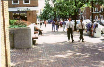 photo of a wide, brick sidewalk in Alexandria, Virginia