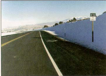 Photo of State Route 313 in Moab, Utah, showing the right shoulder marked as a bike lane