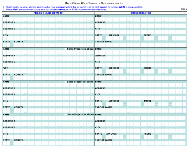 Form WD-10  Subcontractors Side 2