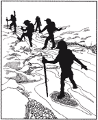 Image of hikers walking through a stream