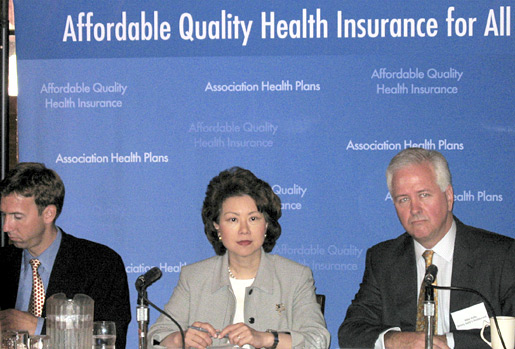 EBSA Deputy Assistant Secretary Paul Zurawski, Secretary Chao, and roundtable host Mike Kelly discuss Association Health Plans on Monday in Nashville. 