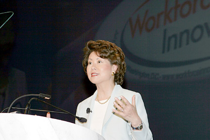Secretary Chao speaking at the Workforce Innovations conference.