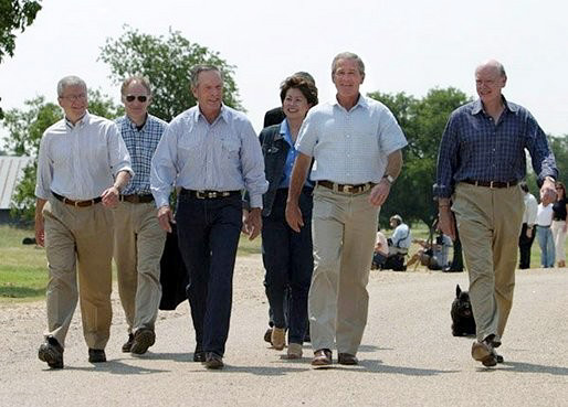 President George W. Bush, Director of the Office of Management and Budget Josh Bolten, Assistant to the President for Economic Policy Stephen Friedman, Secretary of Commerce Don Evans, Secretary of Labor Elaine L. Chao, President Bush and Secretary of the Treasury John Snow.