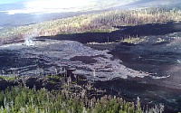 Aerial view of lava breakout from tube on Pulama pali, Kilauea Volcano, Hawai`i