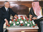 Secretary of State Colin Powell meets with Saudi Foreign Minister Prince Saud Al Faisal, Jeddah, Saudi Arabia, July 28, 2004. State Dept. photo.