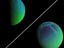 false-color view of Rhea (above) and Dione