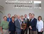 From Left to Right: Brian Haines (Director Airframe Contracts and Business Operations, Continental), Adam Brandon (737NG Structures Engineer, Continental), Laura Roberts (CEO, Pantheon Chemical), Michael Kaschik (Manager, Airframe Contracts, Continental), David Neleigh (Director, Region 6 Laboratory, EPA), Katrina Manning (VP Purchasing, Continental), Mark Eldred (Sr. Director Engineering, Continental), Joe Moses (Manager Structures Engineering, Continental), Leah Raney (Managing Director, Global Environmental Affairs, Continental), Mark Moran (Executive VP of Operations, Continental), Jackie Boelson (Technical Purchasing, Continental)