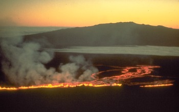 Lava fissure and flows from northeast rift zone of Mauna Loa, Hawai`i, 1975