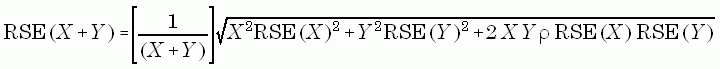 relative standard error of X+Y