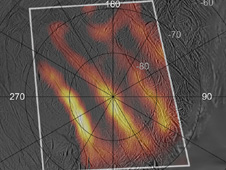 annotated heat map of active south polar region of enceladus