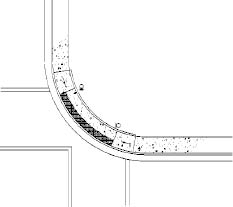 CAD drawing of single parallel curb ramp in sidewalk at 30-foot radius corner; APS locations indicated.