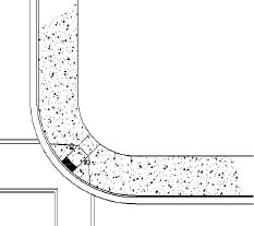 CAD drawing of single perpendicular curb ramp with narrow shared landing in 12-foot sidewalk at 30-foot radius corner; APS locations indicated