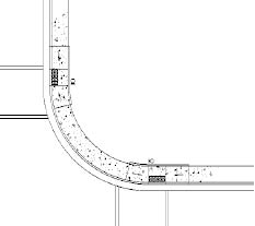 CAD drawing of paired parallel curb ramps at tangent in narrow sidewalk at 30-foot radius corner; APS locations indicated.