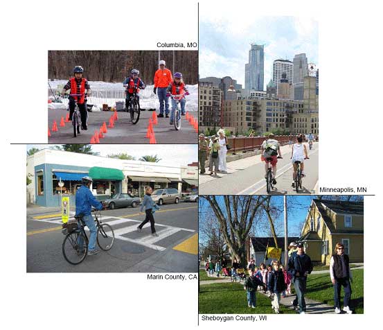 Cover graphic; collage of 4 images. People biking and walking in their communties.